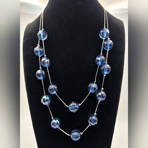 Layered Blue Faceted Bead Necklace